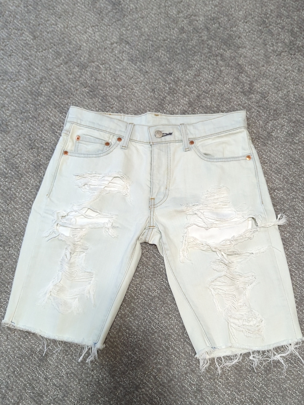 Levi's 511 Distressed Light Blue/Off-White Denim Jean Shorts Men 30
